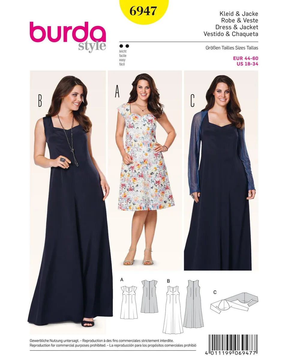 burda-style-6947-schnittmuster-kleid-mit-bolero-damen-gr-44-60 image 1
