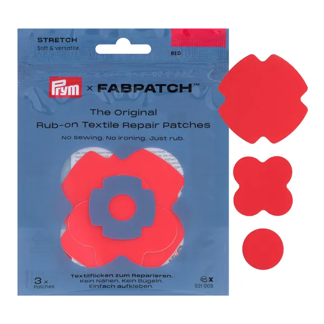 prym-921008-fabpatch-stretch-rub-on-patch-rot-3-st-ck-selbstklebend image 1