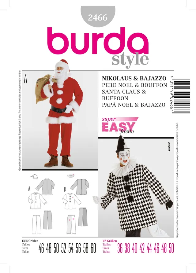 burda-easy-2466-schnittmuster-herren-kost-m-nikolaus-bajazzo-gr-46-60 image 1
