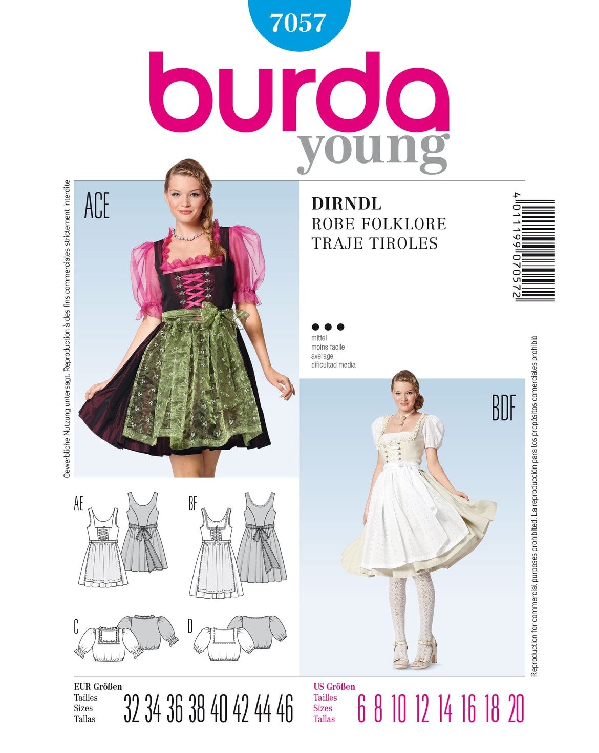 burda-style-7057-schnittmuster-dirndl-mit-bluse-gr-32-46 image 1