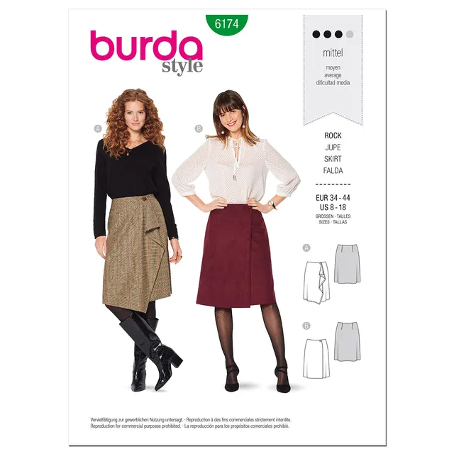 burda-style-6174-schnittmuster-wickelrock-damen-gr-34-44-level-3-mittel image 1
