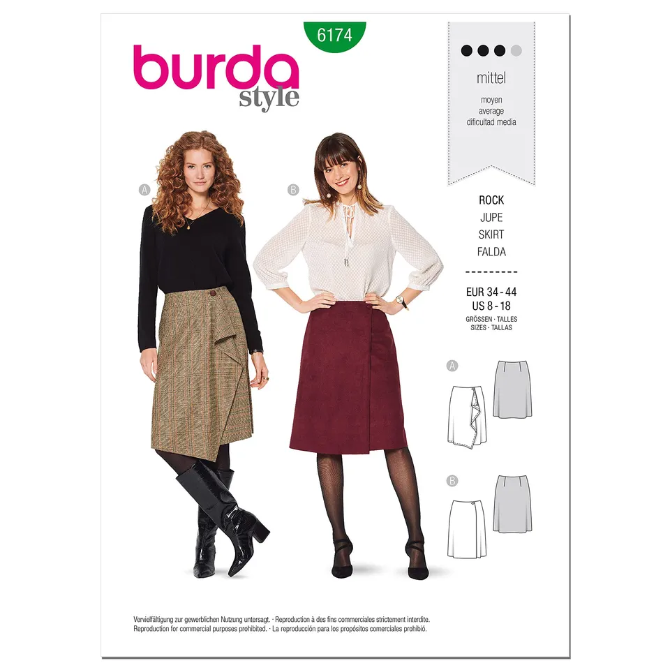 burda-style-6174-schnittmuster-wickelrock-damen-gr-34-44-level-3-mittel image 1