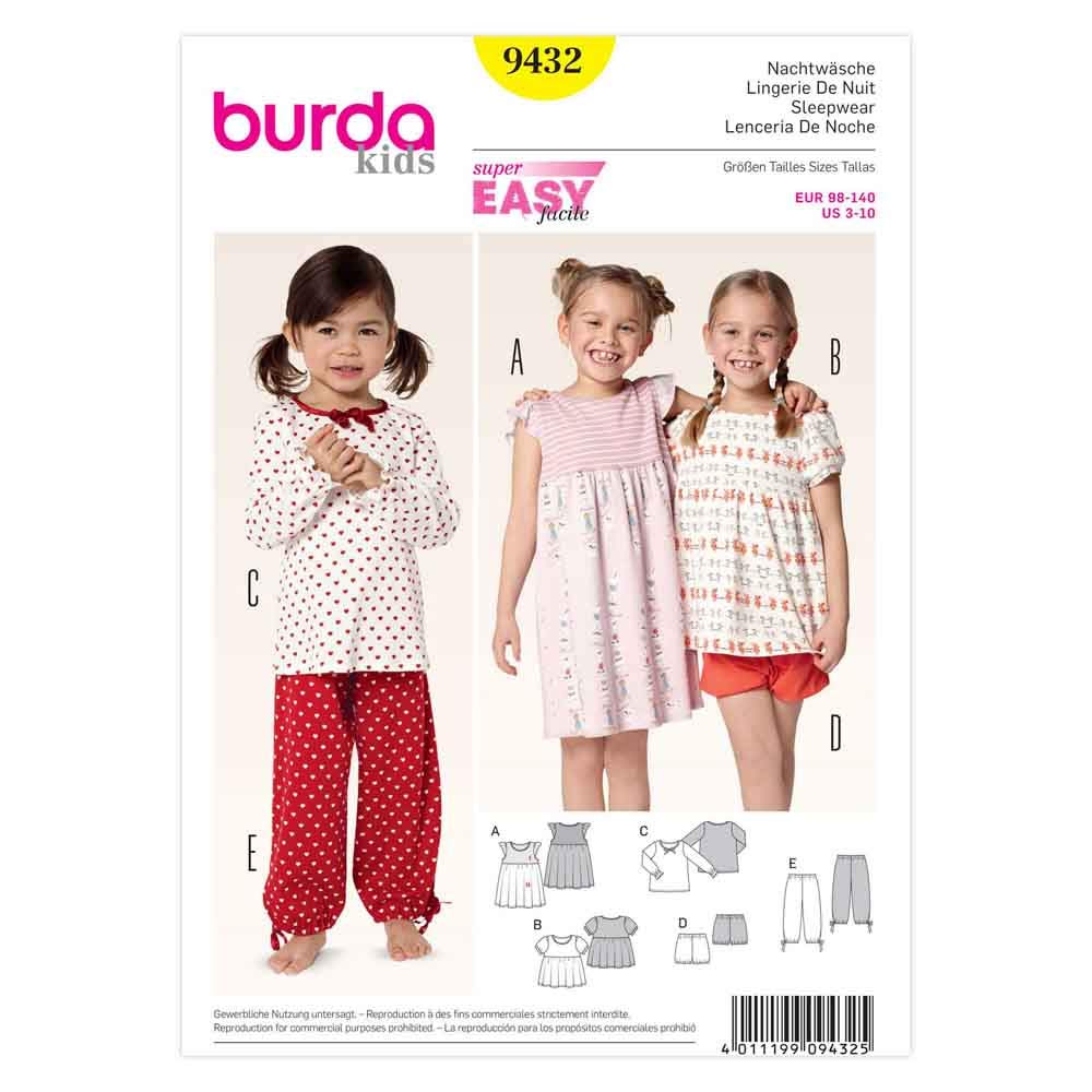 burda-style-9432-schnittmuster-nachtw-sche-nachthemd-schlafanzug-kids-gr-98-140 image 1