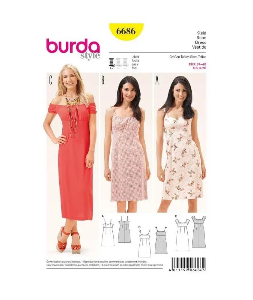 burda-style-6686-schnittmuster-damen-kleid-tr-gerkleid-carmenkleid-empirenaht-gr image 1