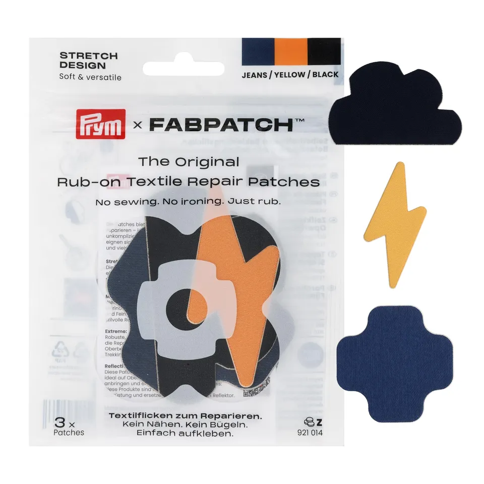 prym-fabpatch-stretch-design-rub-on-patch-blitz-wolke-selbstklebende-reparaturfl image 1
