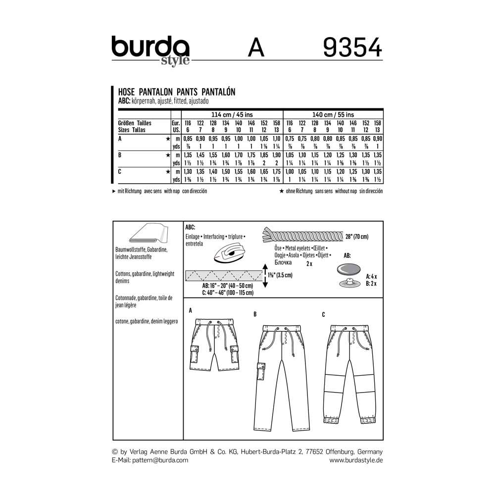 burda-kids-schnittmuster-9354-kinder-hose-shorts-gr-116-158 image 2