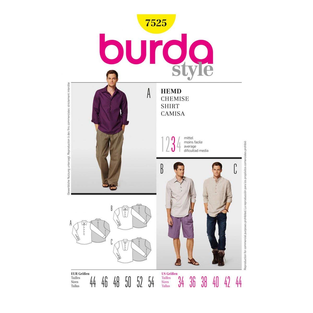 burda-style-7525-herren-hemd-papierschnittmuster-gr-44-54 image 2