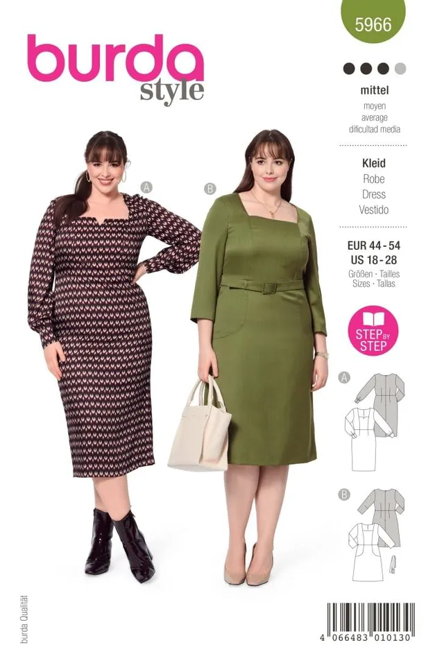 burda-style-5966-kleid-schnittmuster-damen-gr-44-54-level-3 image 1