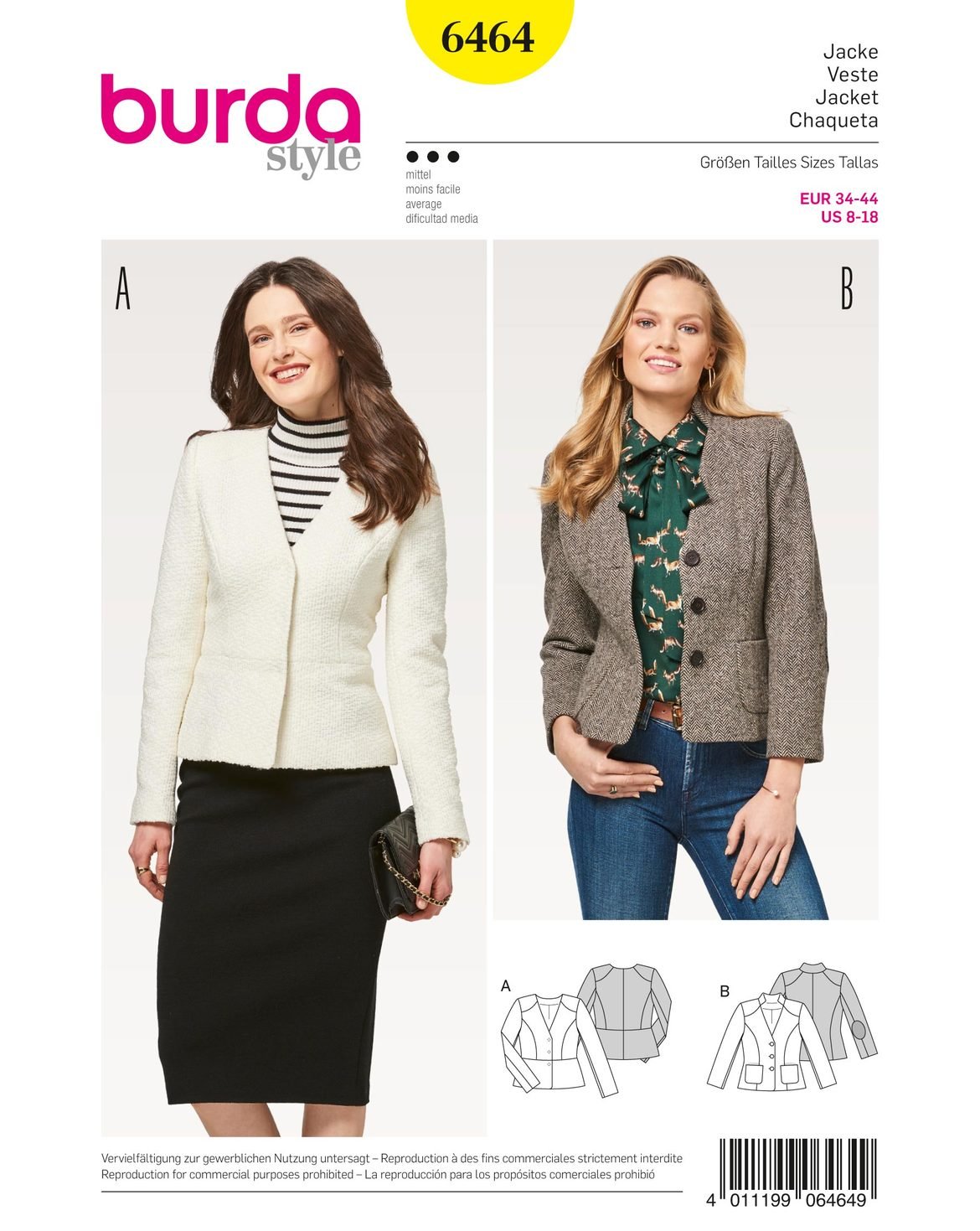 burda-style-6464-jacke-schnittmuster-mit-baske-und-v-ausschnitt image 1