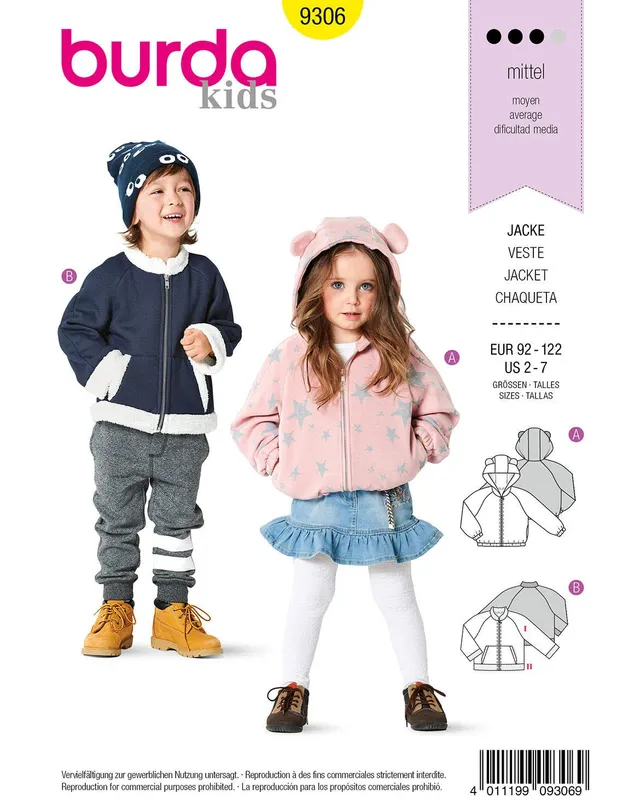 burda-style-9306-unisex-kids-blouson-jacke-mit-kapuze-gr-92-122 image 1