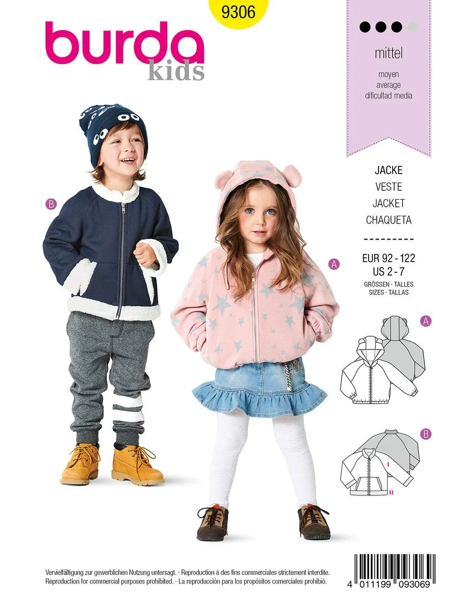 burda-style-9306-unisex-kids-blouson-jacke-mit-kapuze-gr-92-122 image 1