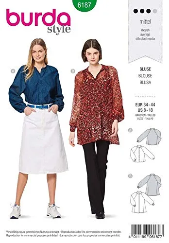 burda-style-6187-schnittmuster-bluse-damen-gr-34-44-level-3-mittel image 1