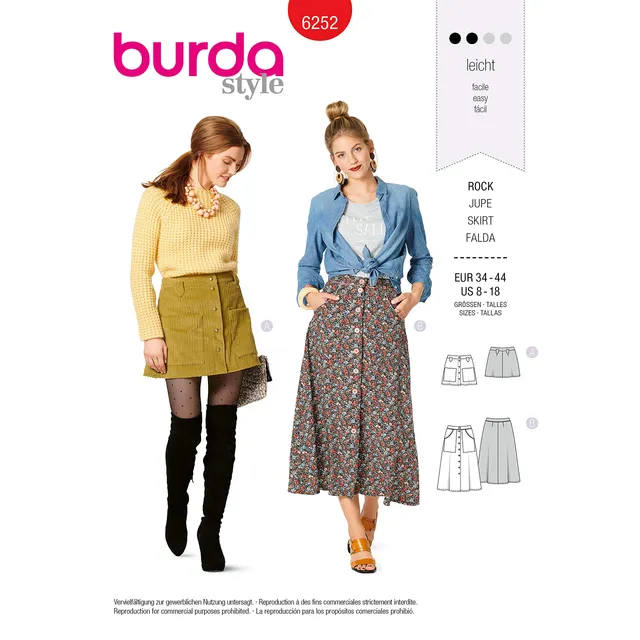 burda-style-6252-damen-mini-und-midirock-schnittmuster-gr-34-44 image 1