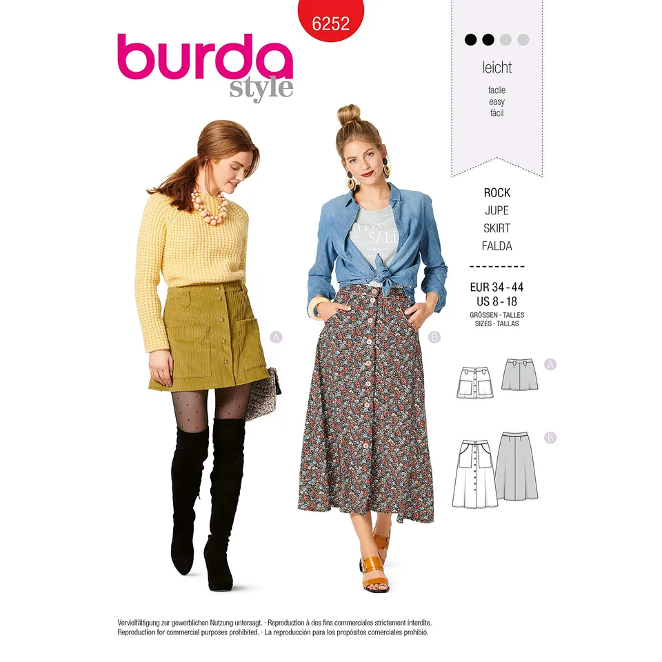 burda-style-6252-damen-mini-und-midirock-schnittmuster-gr-34-44 image 1