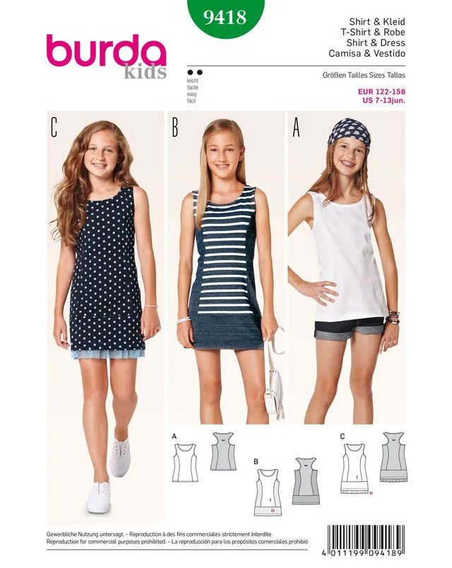burda-style-9418-shirt-kleid-tanktop-kids-gr-122-158 image 1