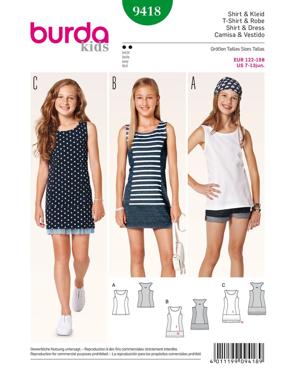 burda-style-9418-shirt-kleid-tanktop-kids-gr-122-158 image 1