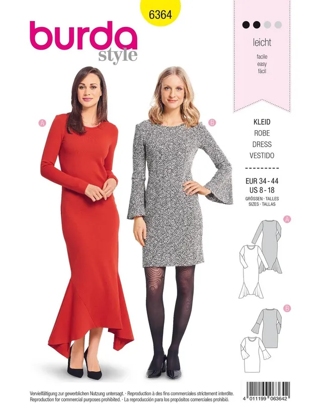 burda-style-6364-schnittmuster-strickkleider-damen-gr-34-44 image 1