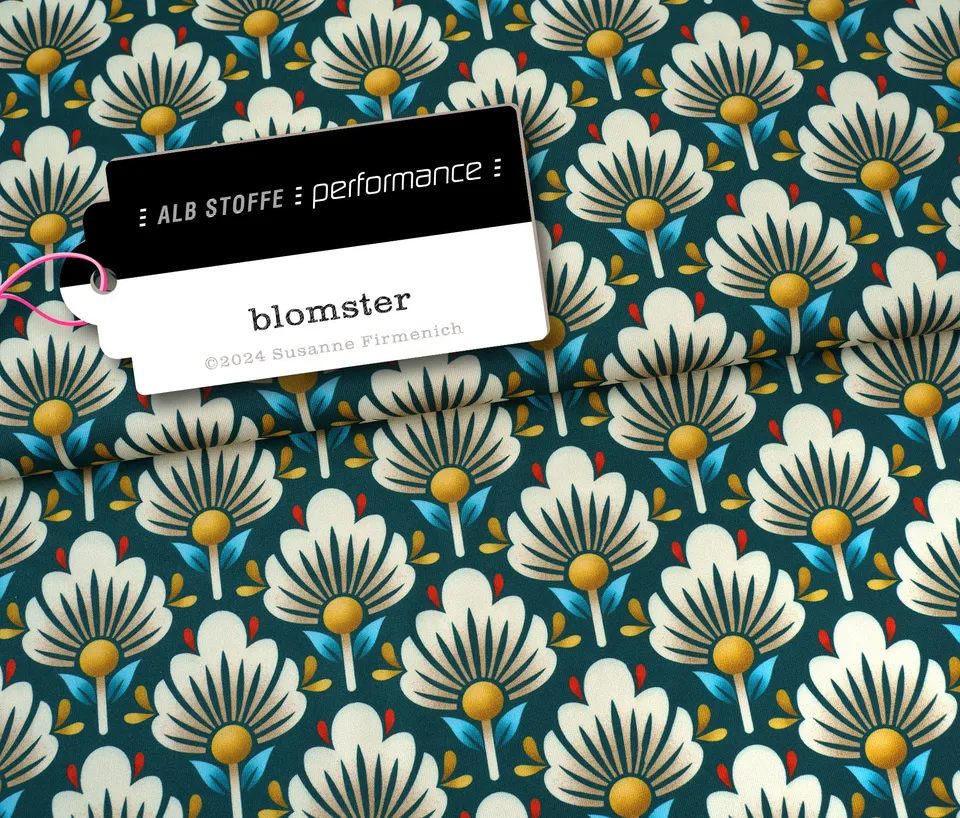albstoffe-performance-blomster-petrol-activewear-stoff-meterware image 1