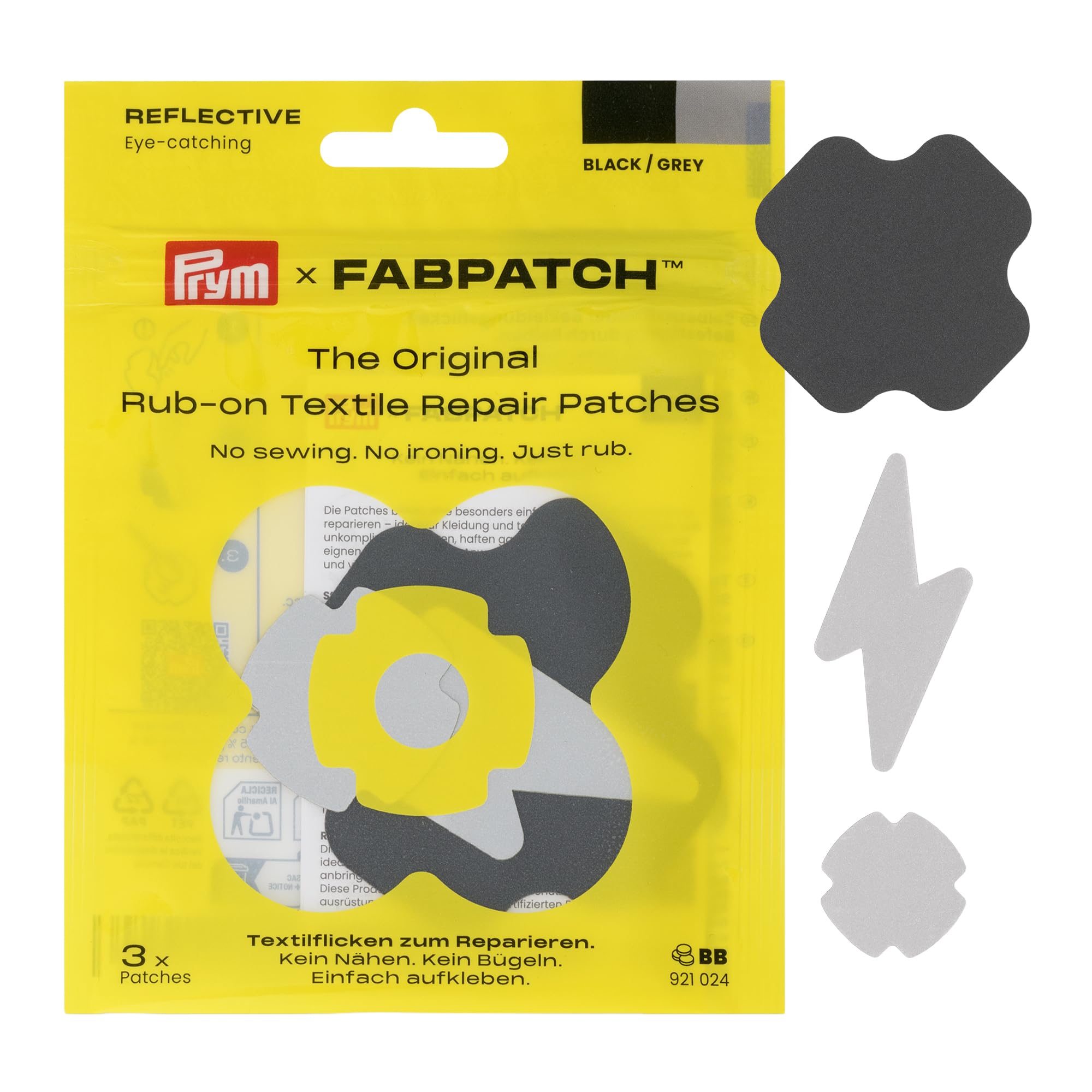 prym-921024-fabpatch-reflective-rub-on-patch-schwarz-grau-3-st-ck-selbstklebende image 1