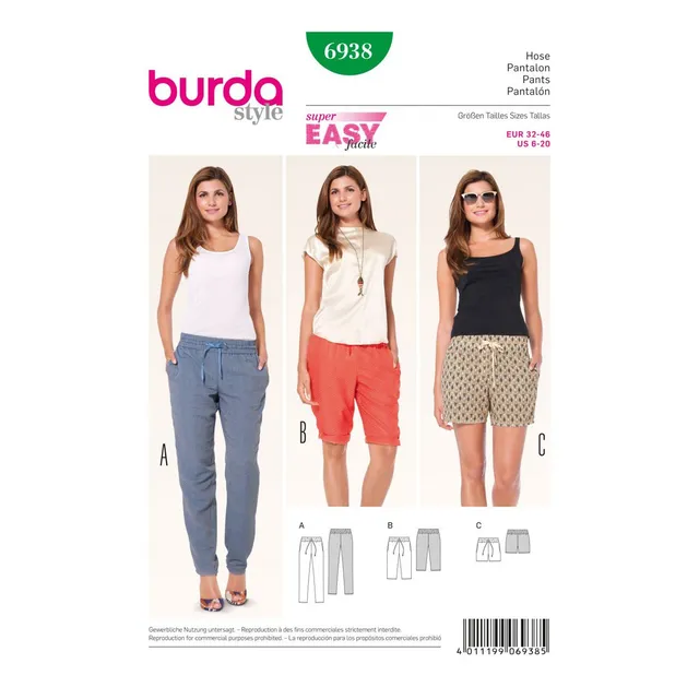 burda-style-schnittmuster-6938-hose-bermudas-shorts-damen-32-46-sehr-leicht image 1