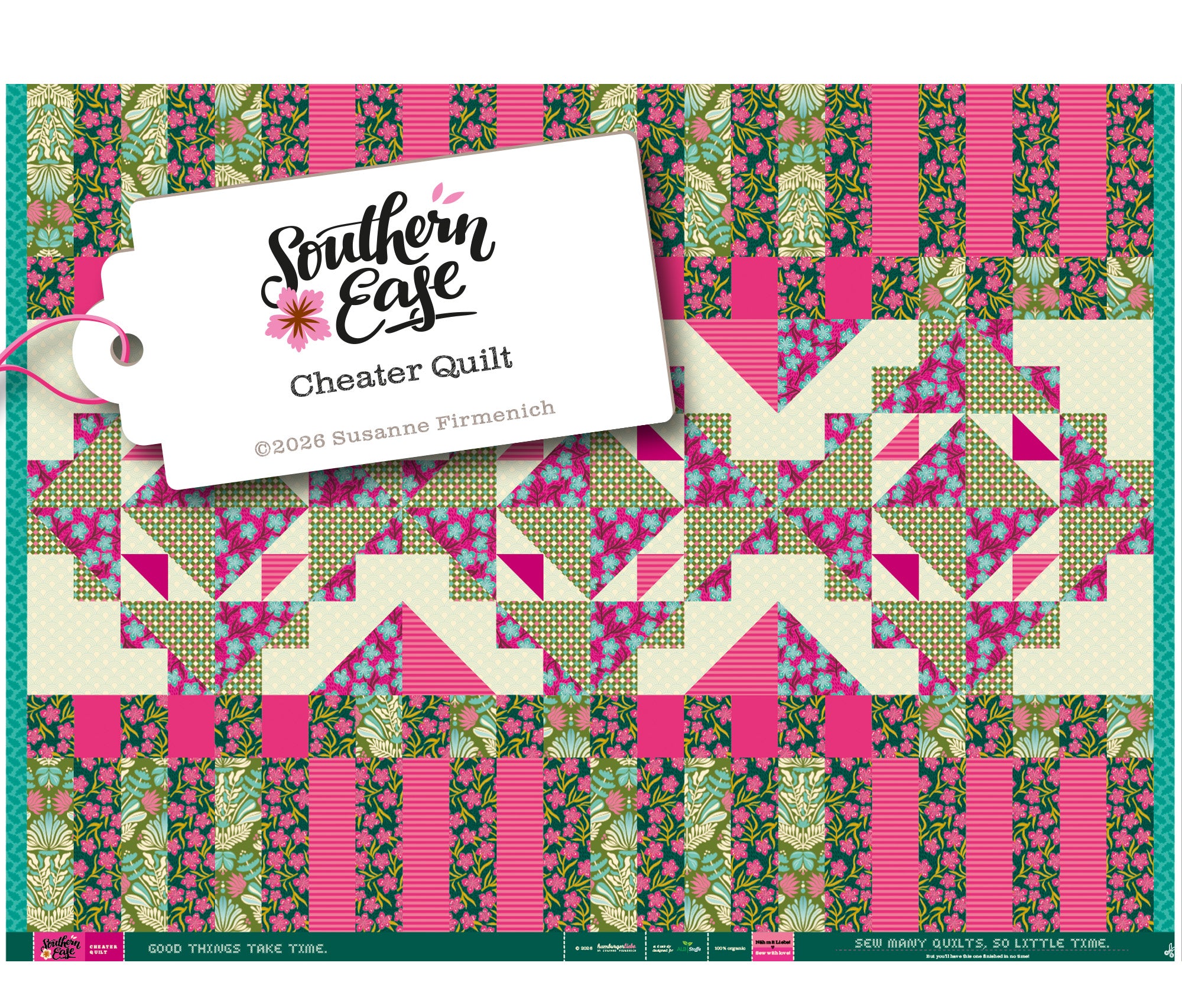 albstoffe-southern-ease-cheater-quilt-gr-n-bio-popeline-panel-meterware image 1