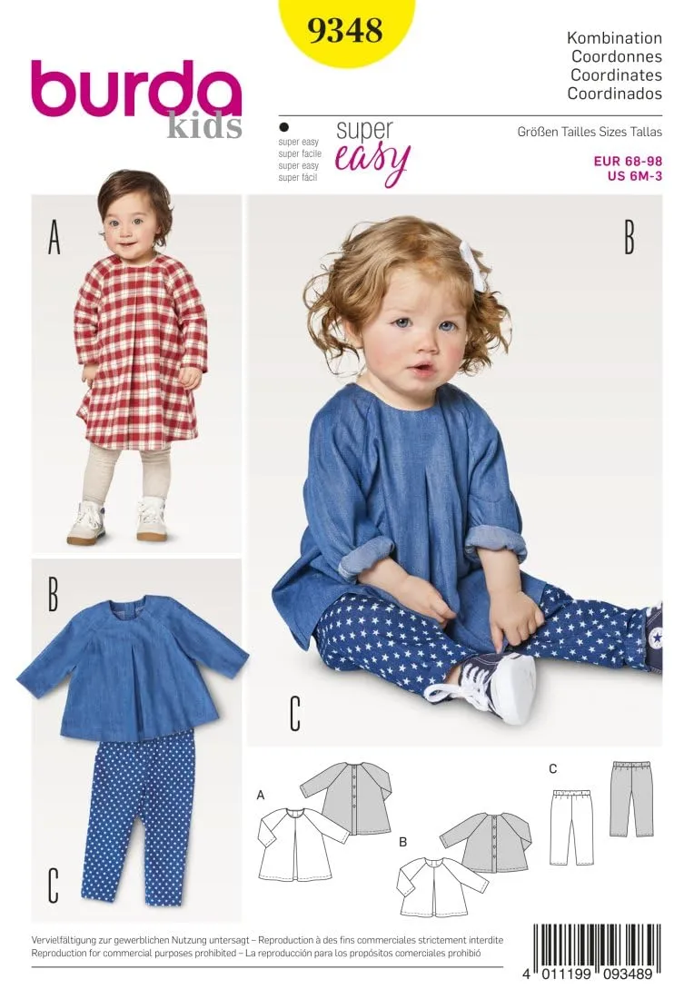 burda-kids-9348-schnittmuster-kinder-kleid-bluse-hose-gr-6m-3y image 1