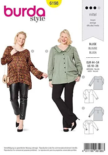 burda-style-6198-schnittmuster-bluse-damen-gr-44-54-level-3-mittel image 1