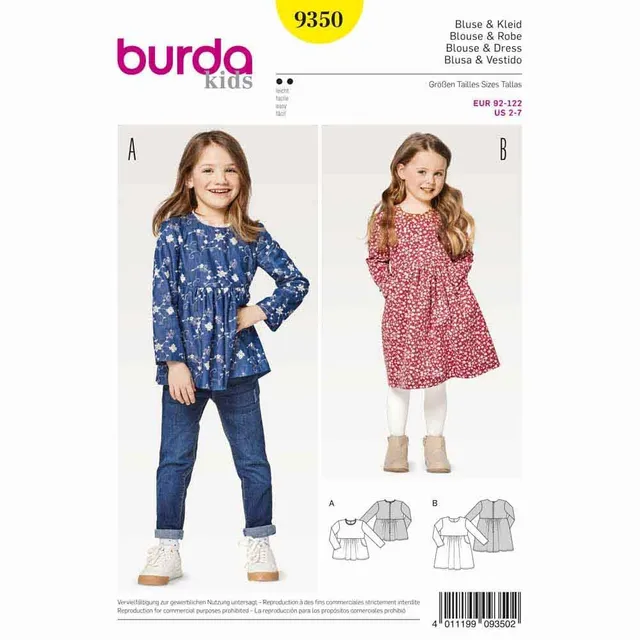 burda-schnittmuster-9350-m-dchen-kleid-und-bluse-gr-98-104 image 1
