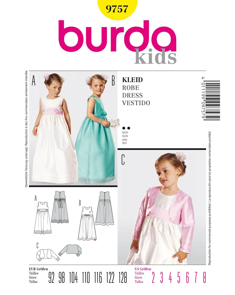 burda-style-schnittmuster-9757-m-dchen-kleid-mit-bolero-gr-92-128 image 1