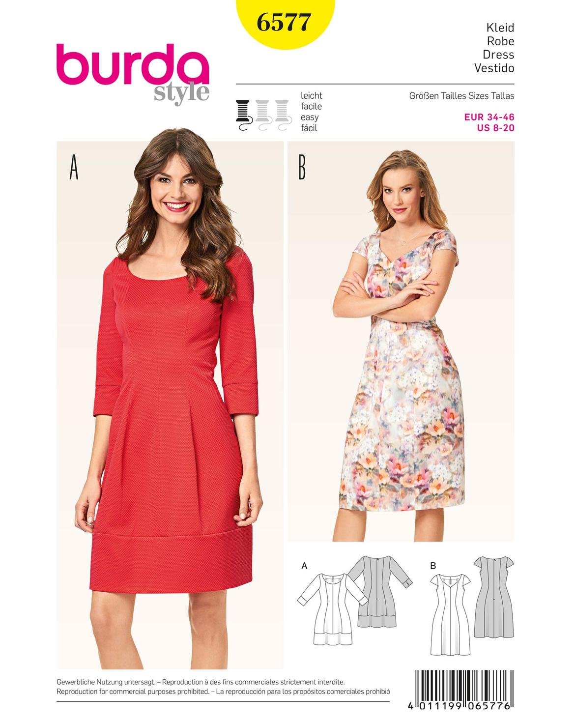 burda-style-b6577-schnittmuster-damen-kleid-mit-teilungsn-hten-gr-6-28 image 1