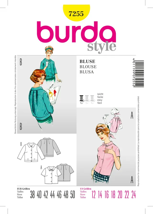 burda-style-7255-schnittmuster-bluse-damen-gr-38-50-mehrgr-en-papierschnitt image 1