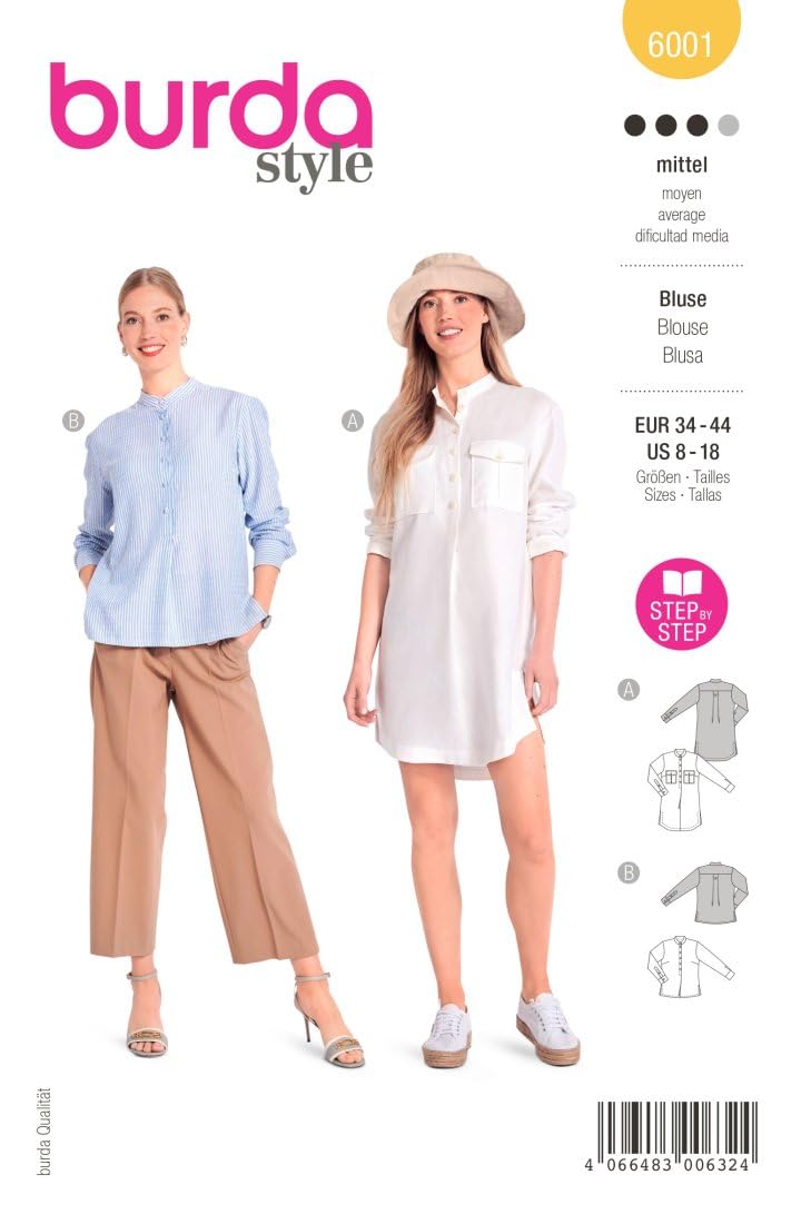 burda-style-schnittmuster-6001-bluse-und-longbluse-mit-knopfleiste-damen-gr-34-4 image 1