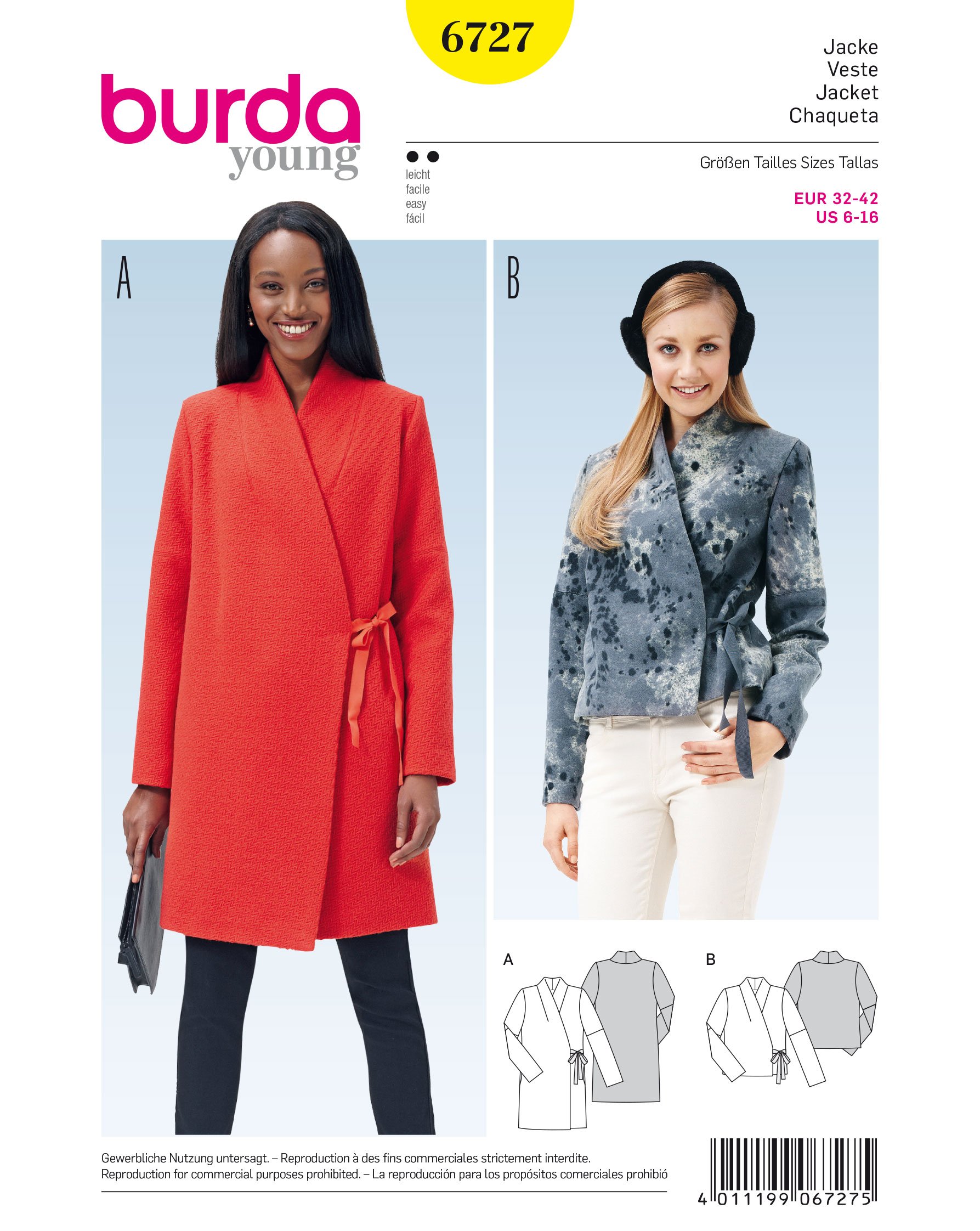 burda-style-6727-schnittmuster-jacke-in-wickelform-damen-gr-32-42 image 1