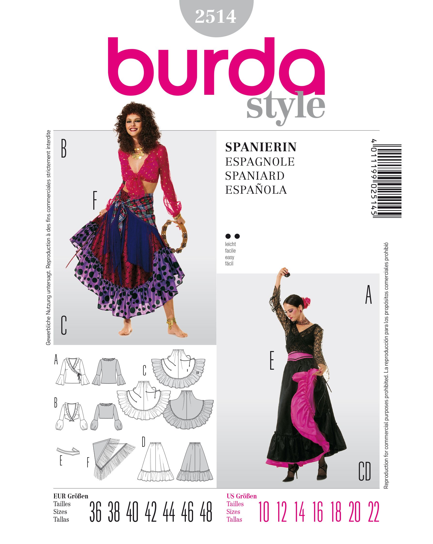 burda-style-2514-damen-kost-m-carmen-zigeunerin-gr-36-48 image 1