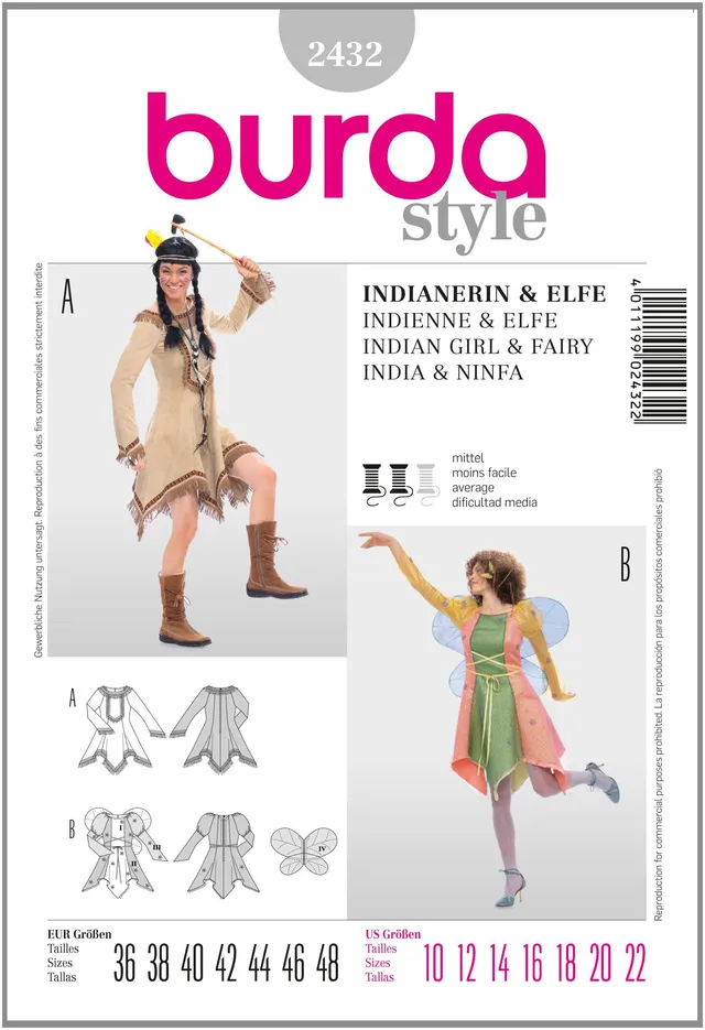 burda-style-schnittmuster-2432-karneval-elfe-indianerin-kleid-gr-36-48 image 1