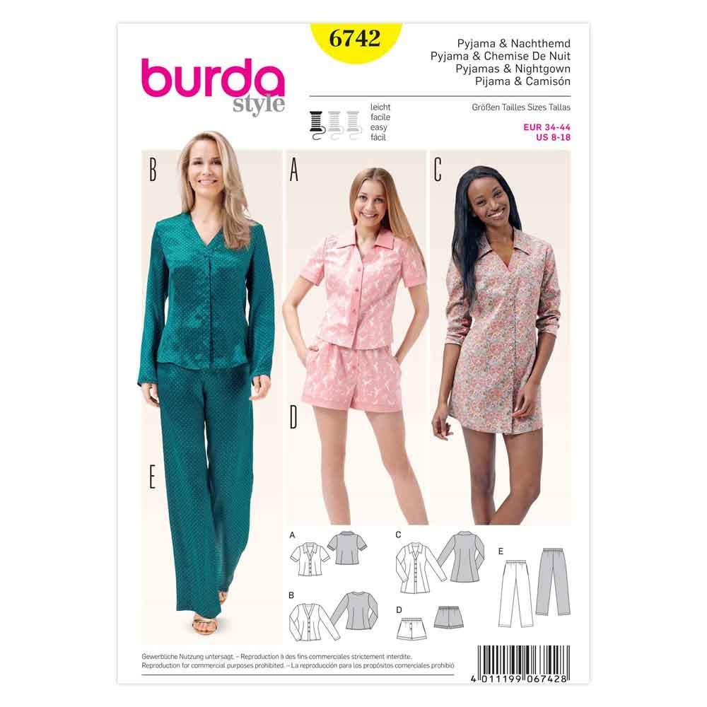 burda-style-schnittmuster-6742-damen-nachtw-sche-pyjama-top-hose-shorts-nachthem image 2