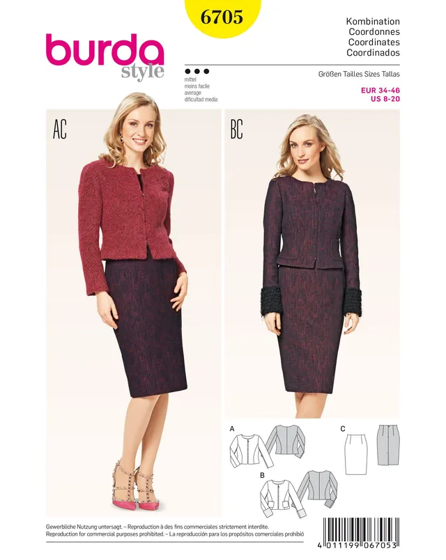 burda-style-6705-schnittmuster-jacke-mit-rei-verschluss-rock-damen-gr-34-46 image 1