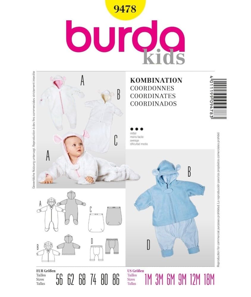 burda-style-9478-schnittmuster-baby-kombination-overall-jacke-fu-sack-hose-gr-56 image 1