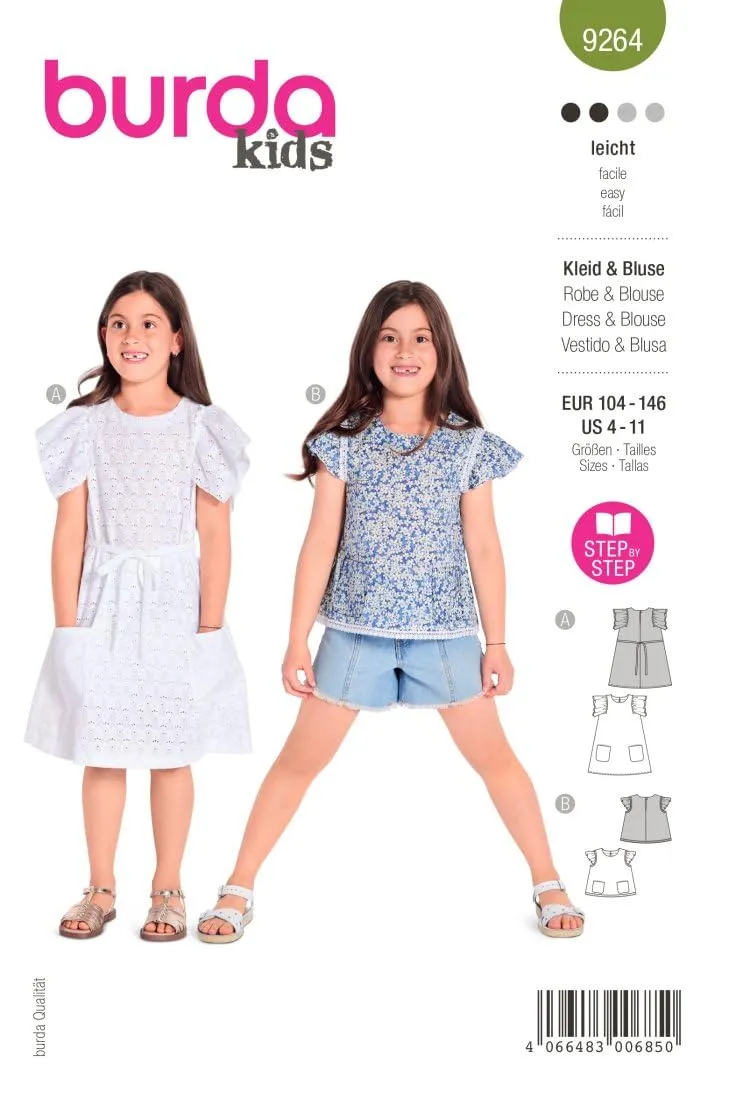 burda-style-schnittmuster-9264-bluse-und-kleid-mit-volant-kinder-gr-104-146 image 1