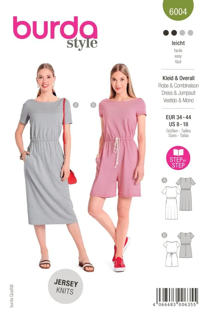 burda-style-6004-schnittmuster-kleid-und-overall-damen-gr-34-44-n-hlevel-leicht image 1