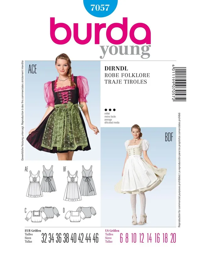 burda-style-7057-schnittmuster-dirndl-mit-bluse-gr-32-46 image 1