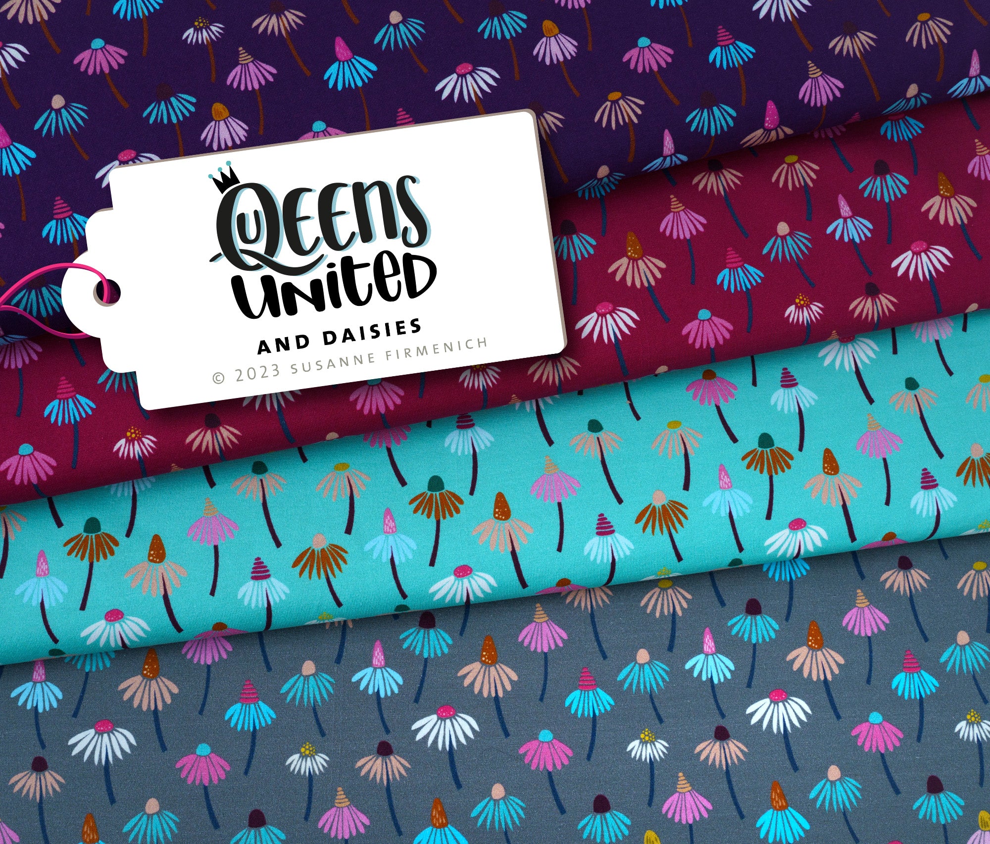albstoffe-queens-united-daisies-new-cotton-satin-webware-meterware image 1