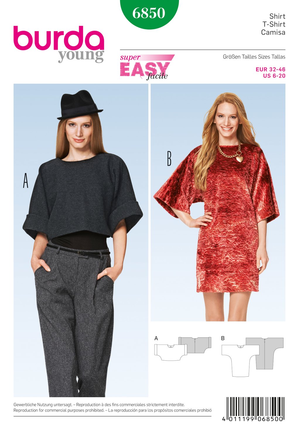burda-style-6850-schnittmuster-shirt-mit-angeschnittenen-rmeln-damen-gr-32-46 image 1