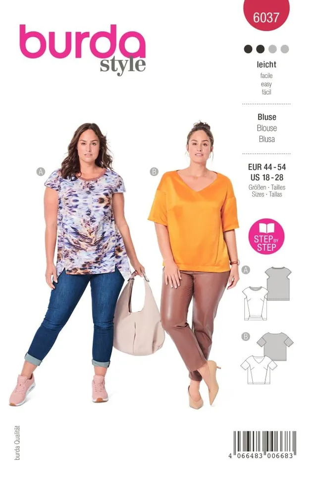 burda-style-6037-schnittmuster-damen-bluse-kurze-rmel-gr-44-54-n-hlevel-leicht image 1