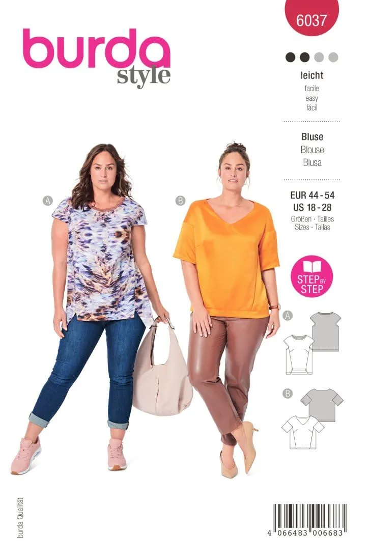 burda-style-6037-schnittmuster-damen-bluse-kurze-rmel-gr-44-54-n-hlevel-leicht image 1