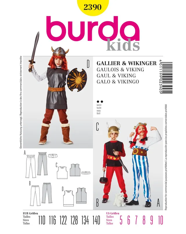 burda-style-2390-faschingskost-m-gallier-wikinger-kinderschnittmuster-gr-110-140 image 1