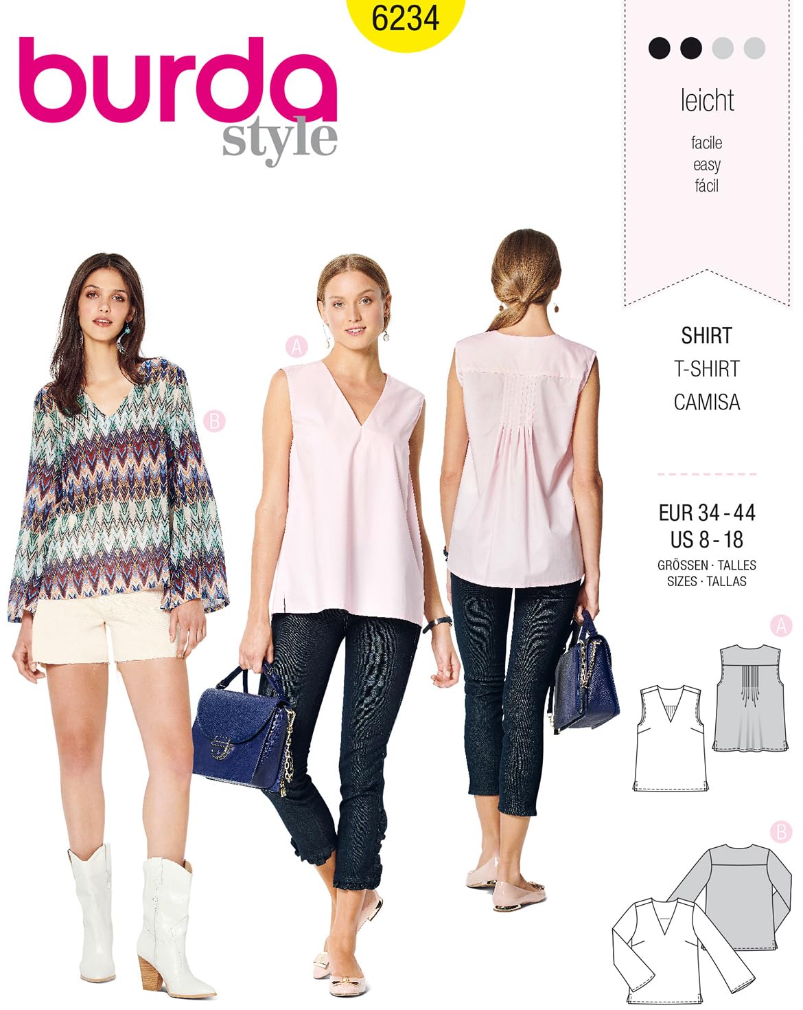 burda-style-6234-schnittmuster-damen-blusen-mit-v-ausschnitt-gr-34-44 image 1