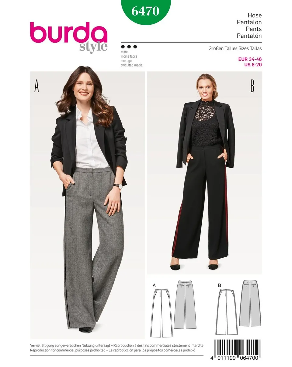 burda-style-schnittmuster-damen-marlenehose-6470-gr-34-46-papierschnittmuster image 1