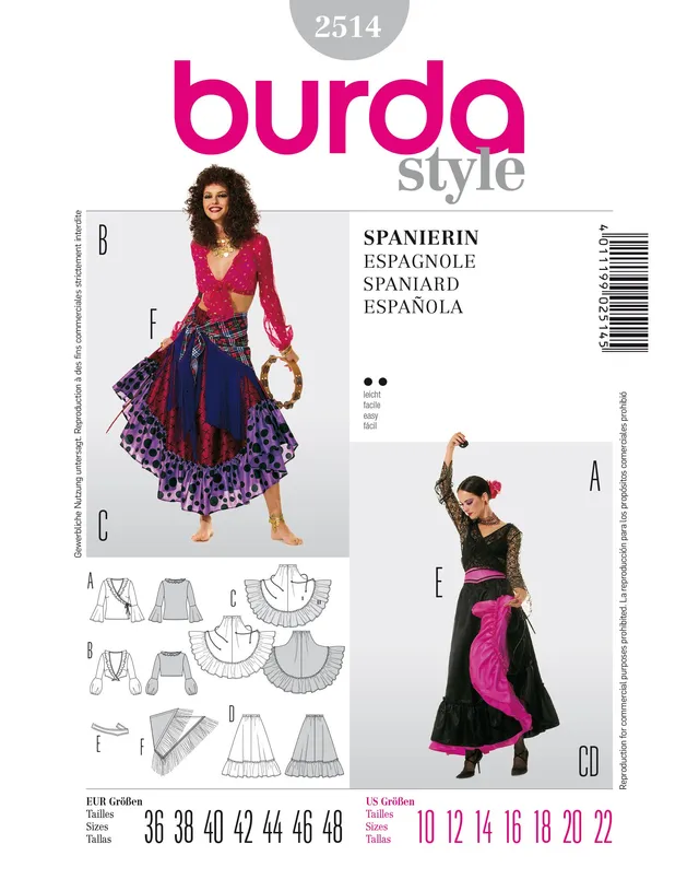 burda-style-2514-damen-kost-m-carmen-zigeunerin-gr-36-48 image 1
