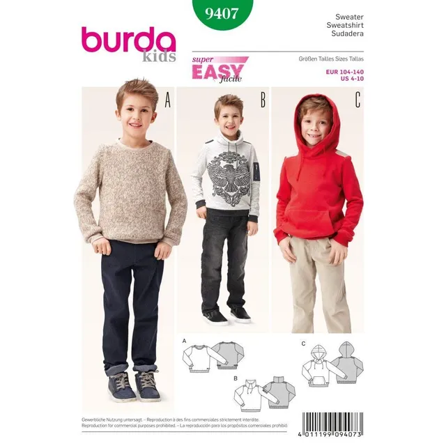 burda-kids-9407-schnittmuster-sweater-pulli-hoody-kinder-gr-104-140 image 1